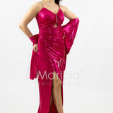 abito lungo drappeggiato effetto bagnato JC35251 FUCSIA MARICLA ELEGANCE 