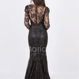 abito lungo sirena ricamato paiette FI6949 NERO MARICLA ELEGANCE 