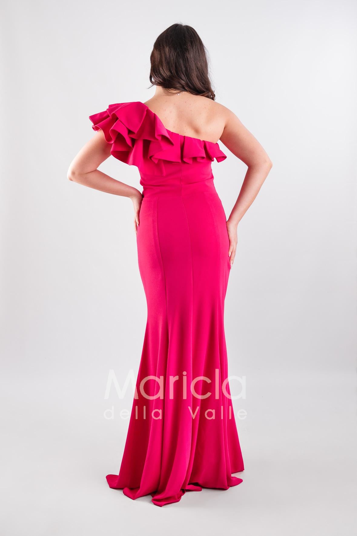 abito crepe elastico arricciatura GC85 FUXIA GIGLI CERIMONIA 