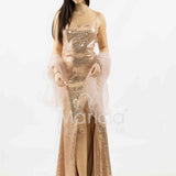 abito lungo paiette e fettucce laterali JC35326 AMBRA MARICLA ELEGANCE 