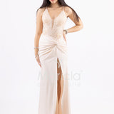 abito lungo corpetto strass e nodo laterale ANT25008XJ NUDE ANTILLE ELEGANCE 