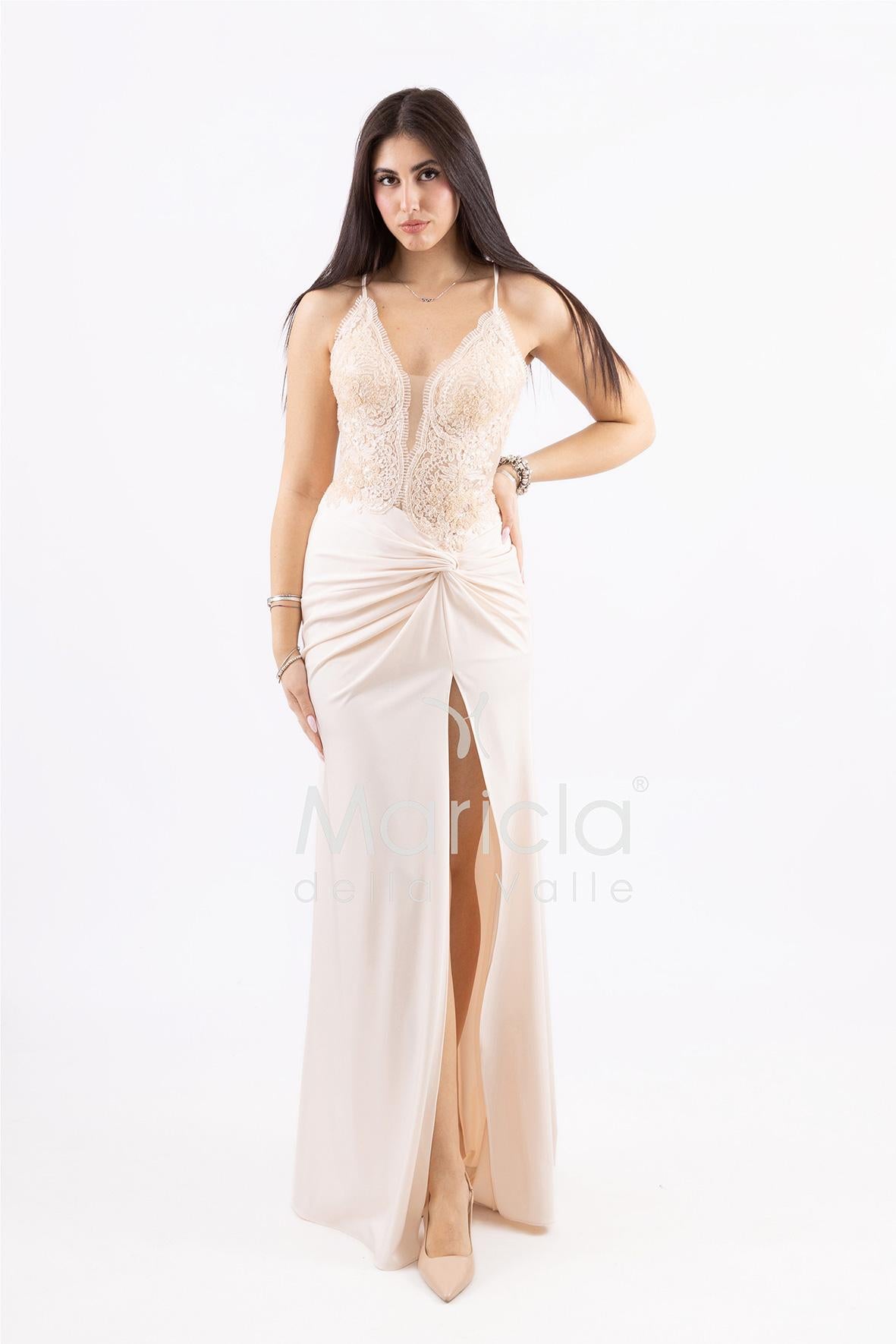 abito lungo corpetto strass e nodo laterale ANT25008XJ NUDE ANTILLE ELEGANCE 