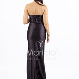 Abito a sirena lungo con spacco e strass LC35370 NERO MARICLA ELEGANCE 