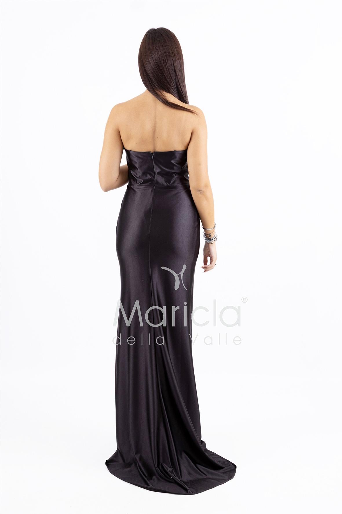Abito a sirena lungo con spacco e strass LC35370 NERO MARICLA ELEGANCE 