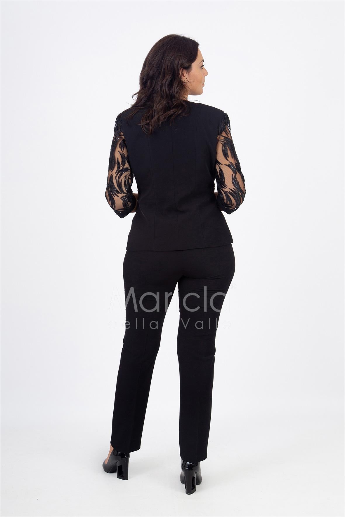 tailleur 3 pz ricamo PF200TP NERO PAOLA FORTI 