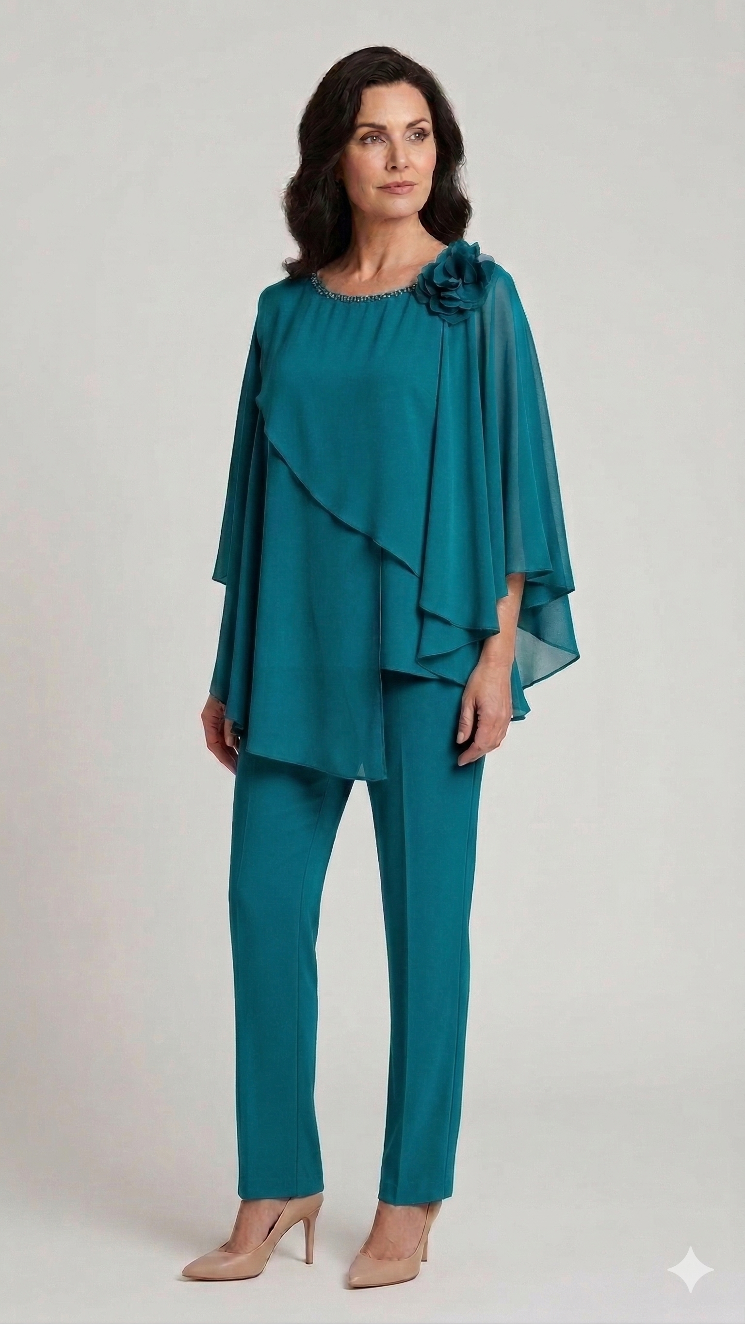 casacca con fiore e pantalone SH624CP PETROLIO SHARON 