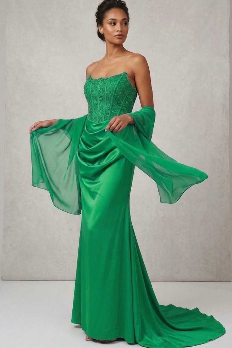 abito lungo con corpetto macramè CAR58595 VERDE MARICLA ELEGANCE 