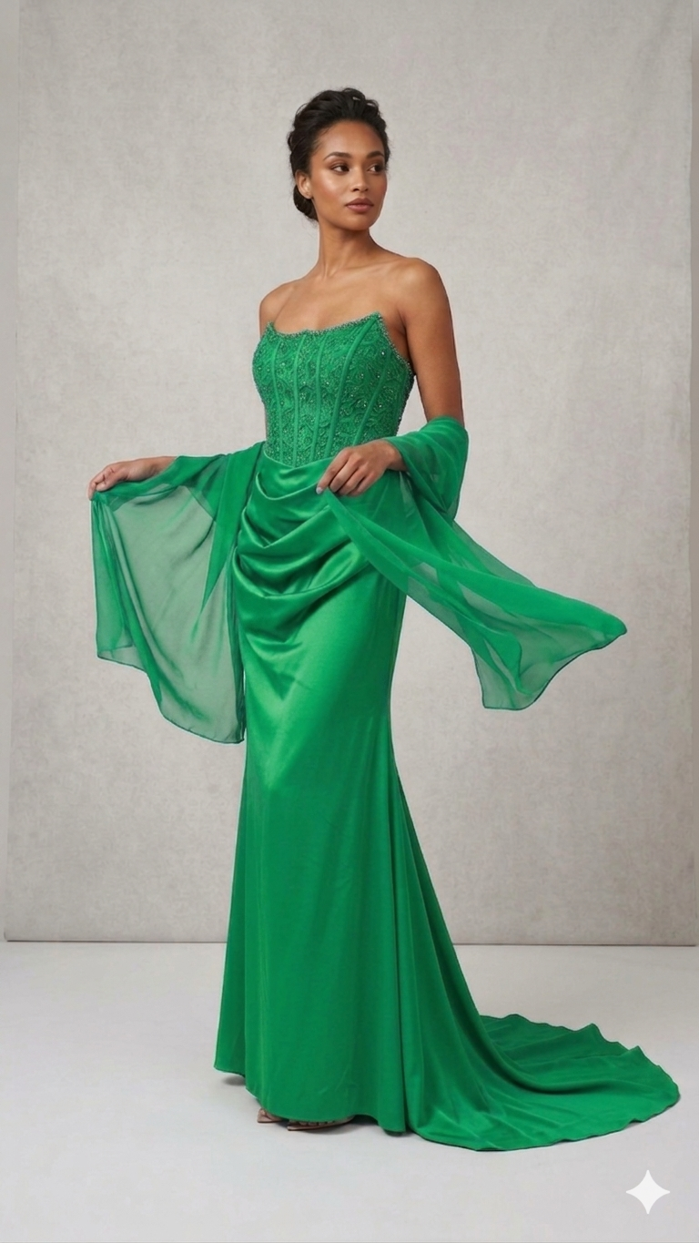 abito lungo con corpetto macramè CAR58595 VERDE MARICLA ELEGANCE 