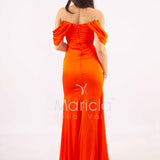 abito lungo in crepe saten con rouche ANT80018 ARANCIO ANTILLE ELEGANCE 