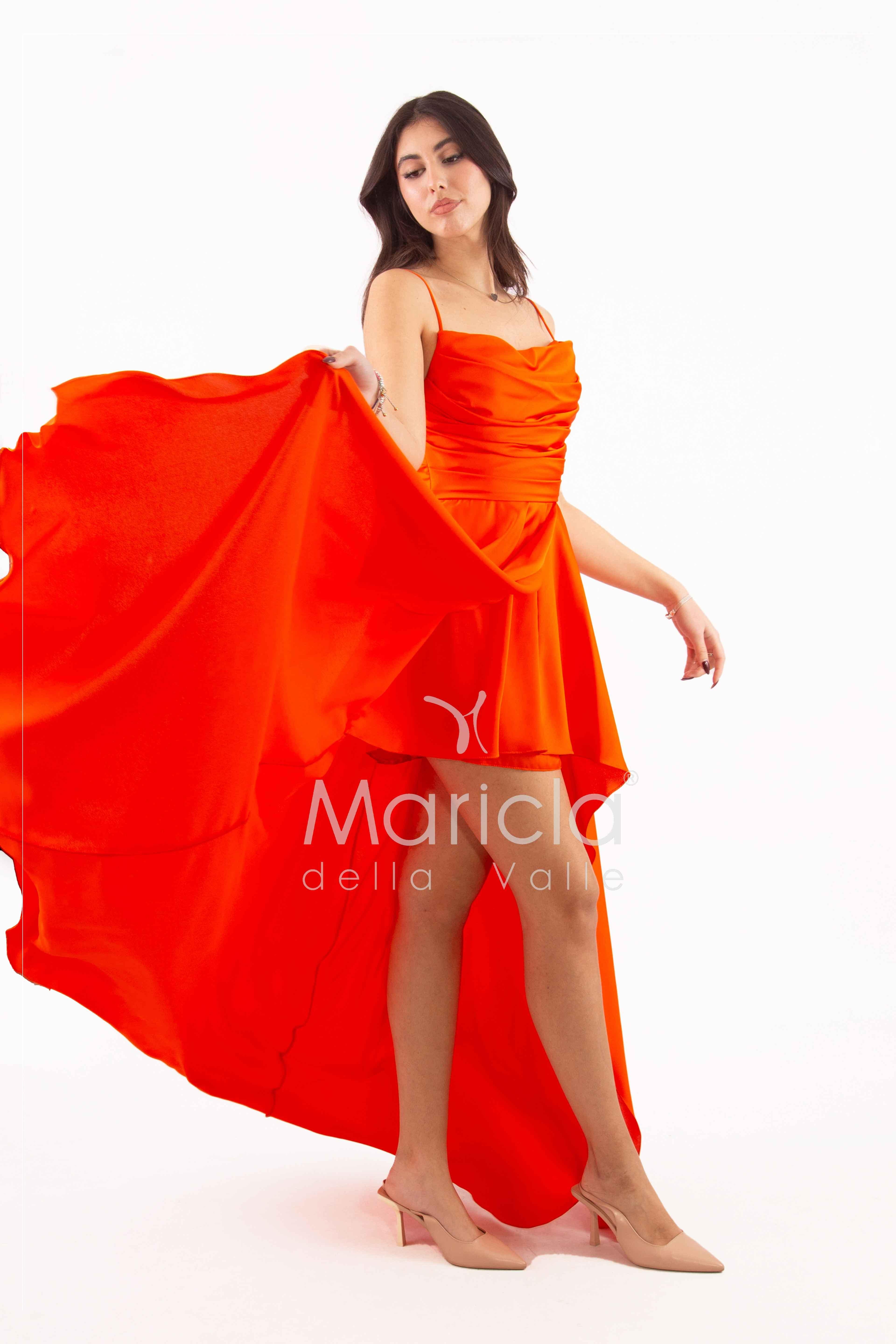 abito con spacco ANT7234 ARANCIO ANTILLE ELEGANCE 