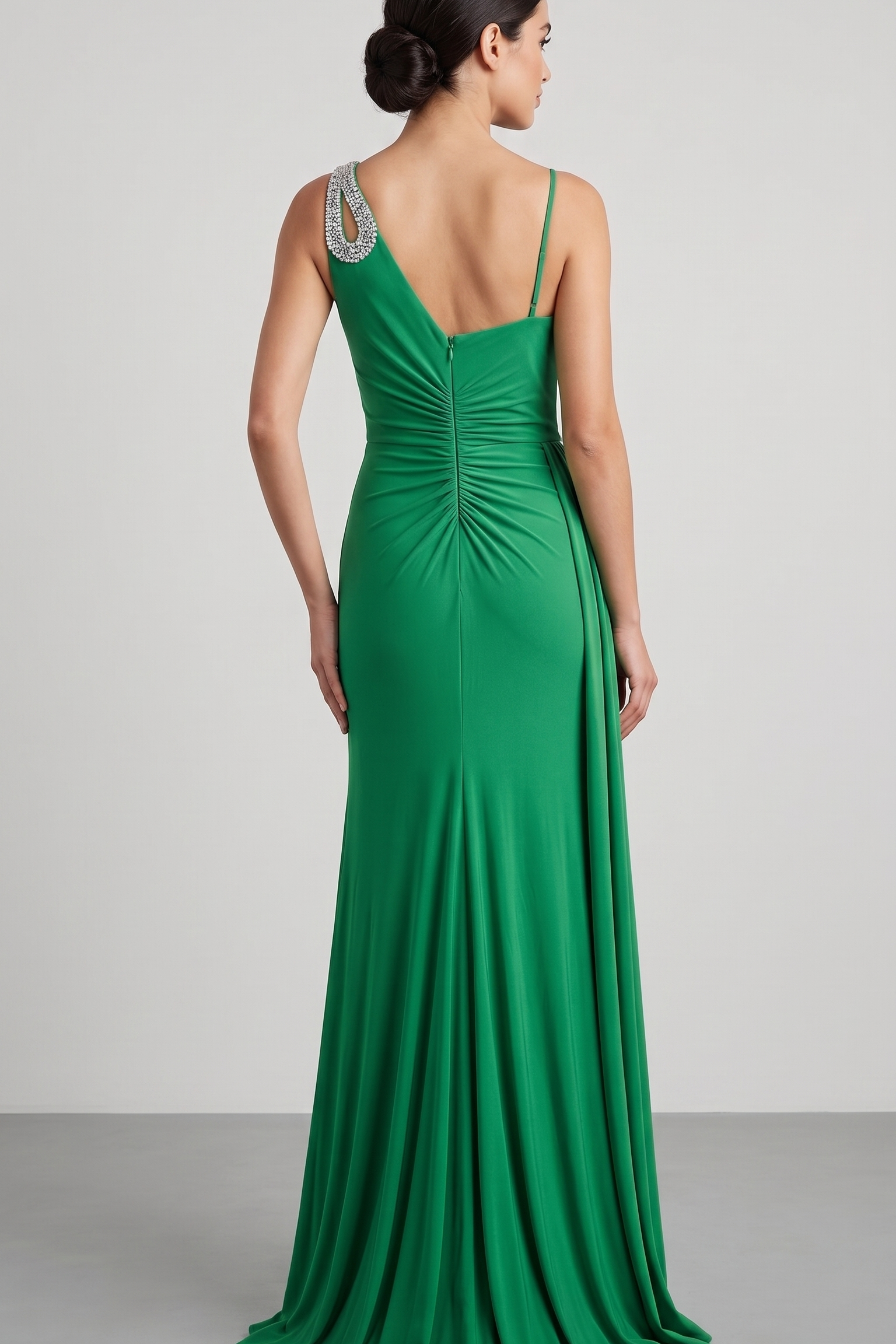 abito strass spalla e fianco FI7414 VERDE MARICLA ELEGANCE 