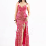 Abito a sirena  lungo con strass e spacco frontale FP578111 FUCSIA MARICLA ELEGANCE 