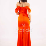 abito lungo in crepe saten con rouche ANT80018 ARANCIO ANTILLE ELEGANCE 