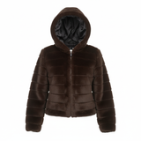 Giaccone in pelliccia a fasce con cappuccio<BR/> LIN3422 MORO MARICLA 