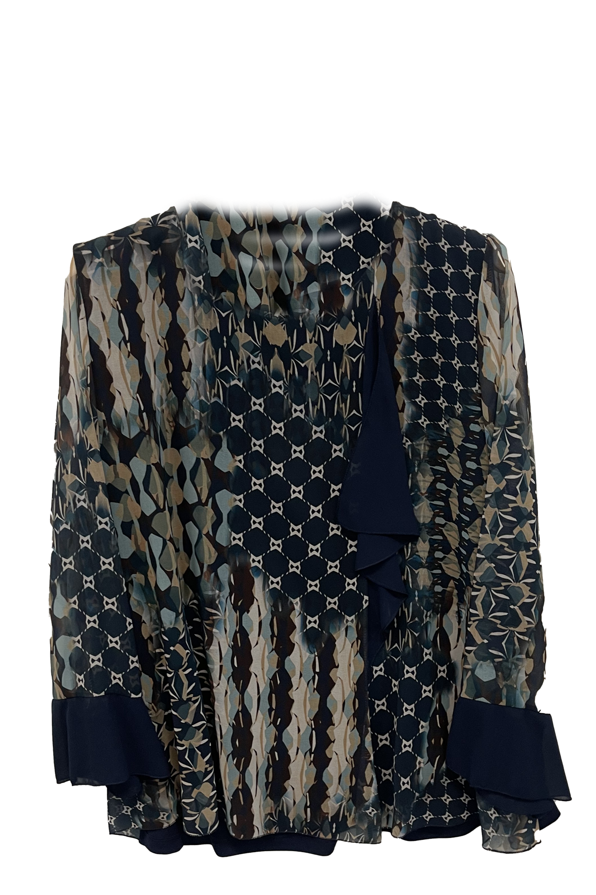 casacca fantasia con rouche DB10707 BLU MARICLA 