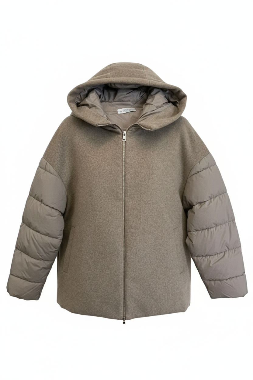 Giaccone Piumino Misto Lana Corto con Maniche Imbottite AZ88P TORTORA MARICLA 