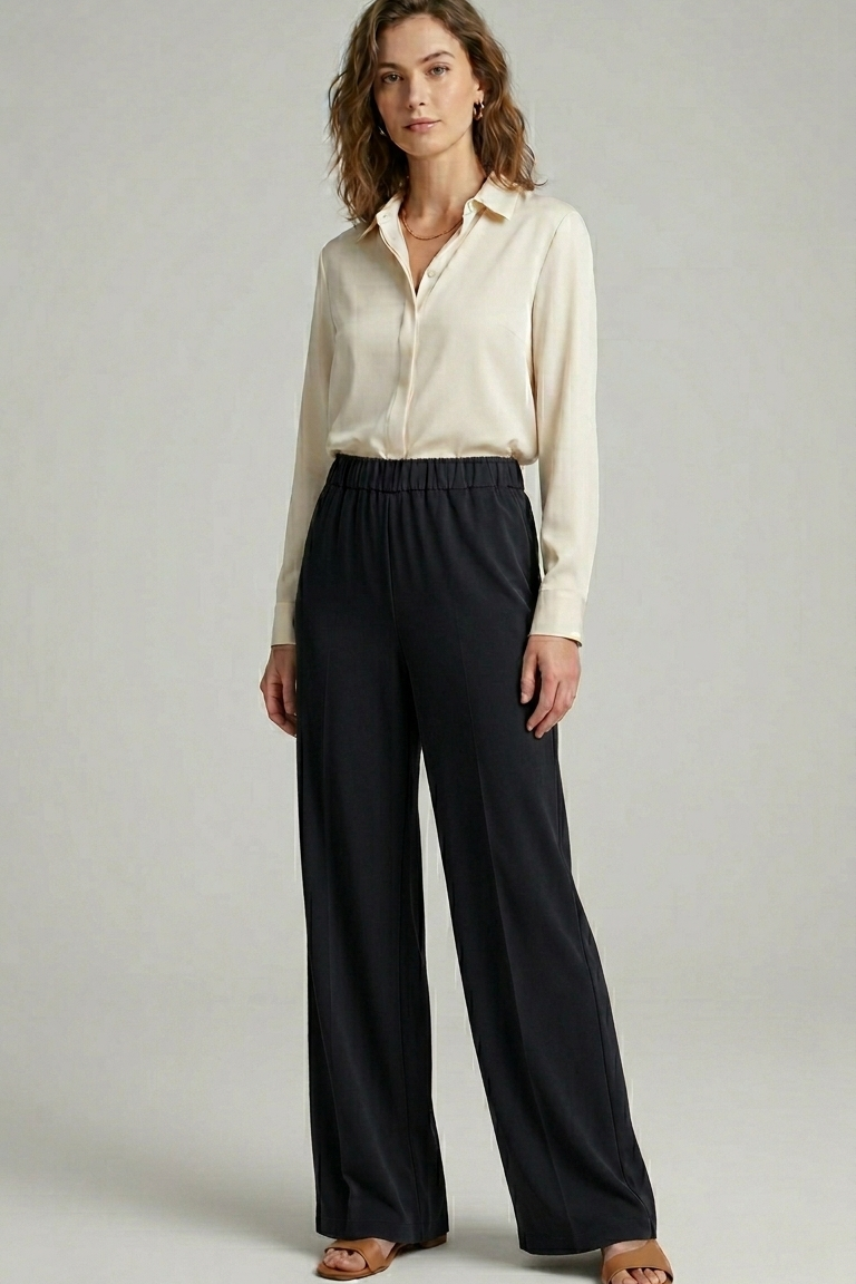 pantalone palazzo punto milano viscosa FFLORENZA NERO MARICLA 