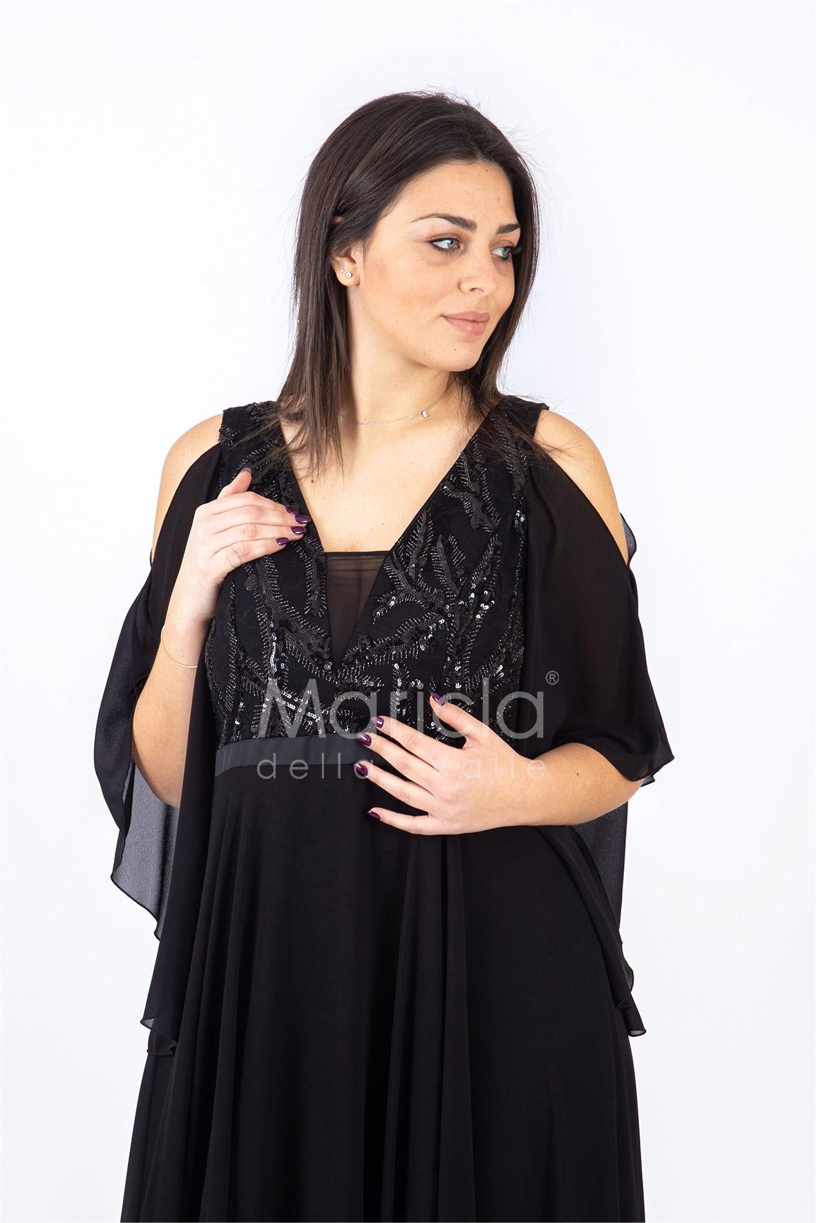 lungo corp.ric.man.pipistr. PF619 NERO PAOLA FORTI 