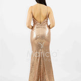 abito lungo paiette e fettucce laterali JC35326 AMBRA MARICLA ELEGANCE 