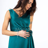 abito lungo con fusciacca e fiore RG4227 VERDE GIGLI CERIMONIA 