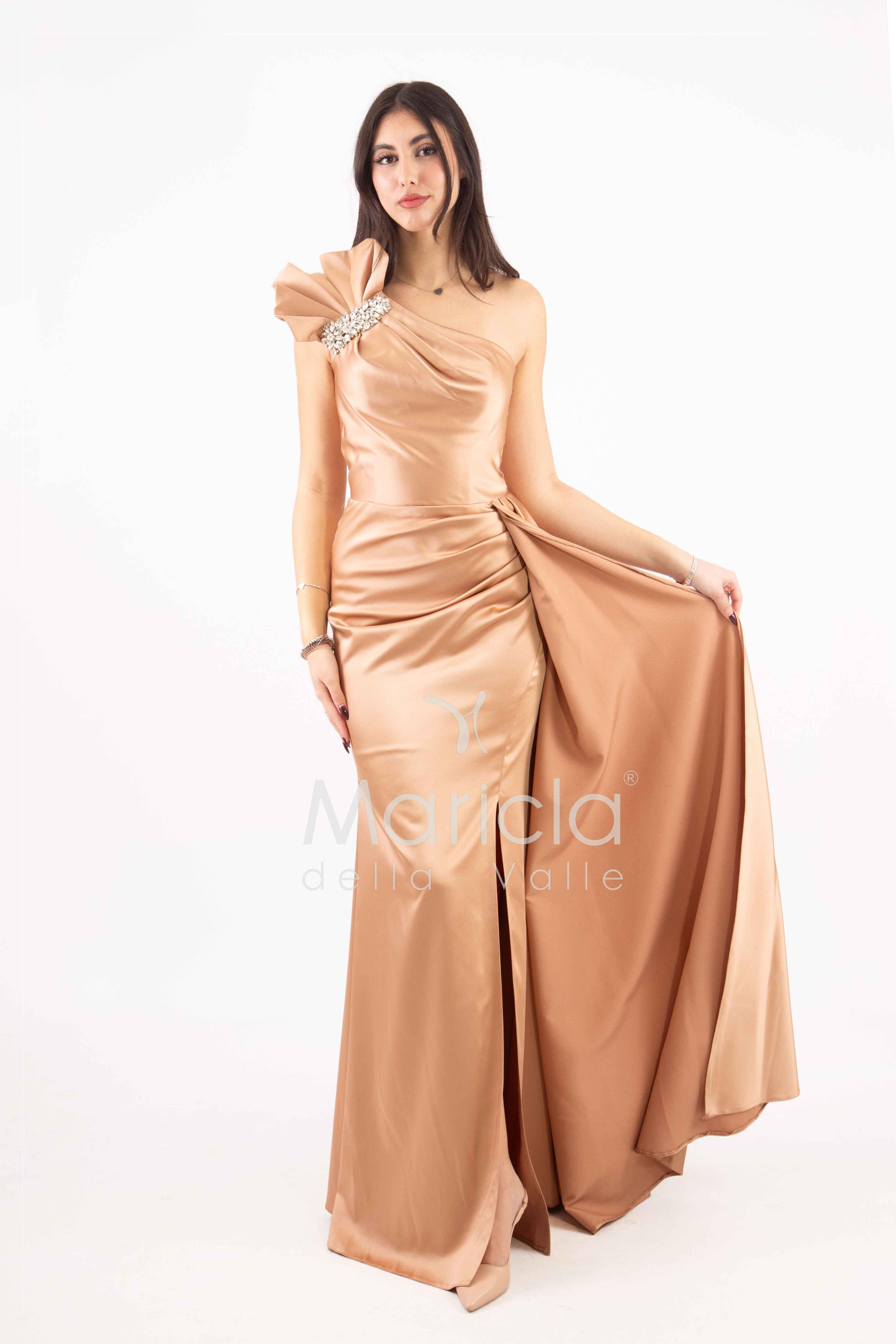 abito lungo monospalla strass spalla GC73 ORO GIGLI CERIMONIA 