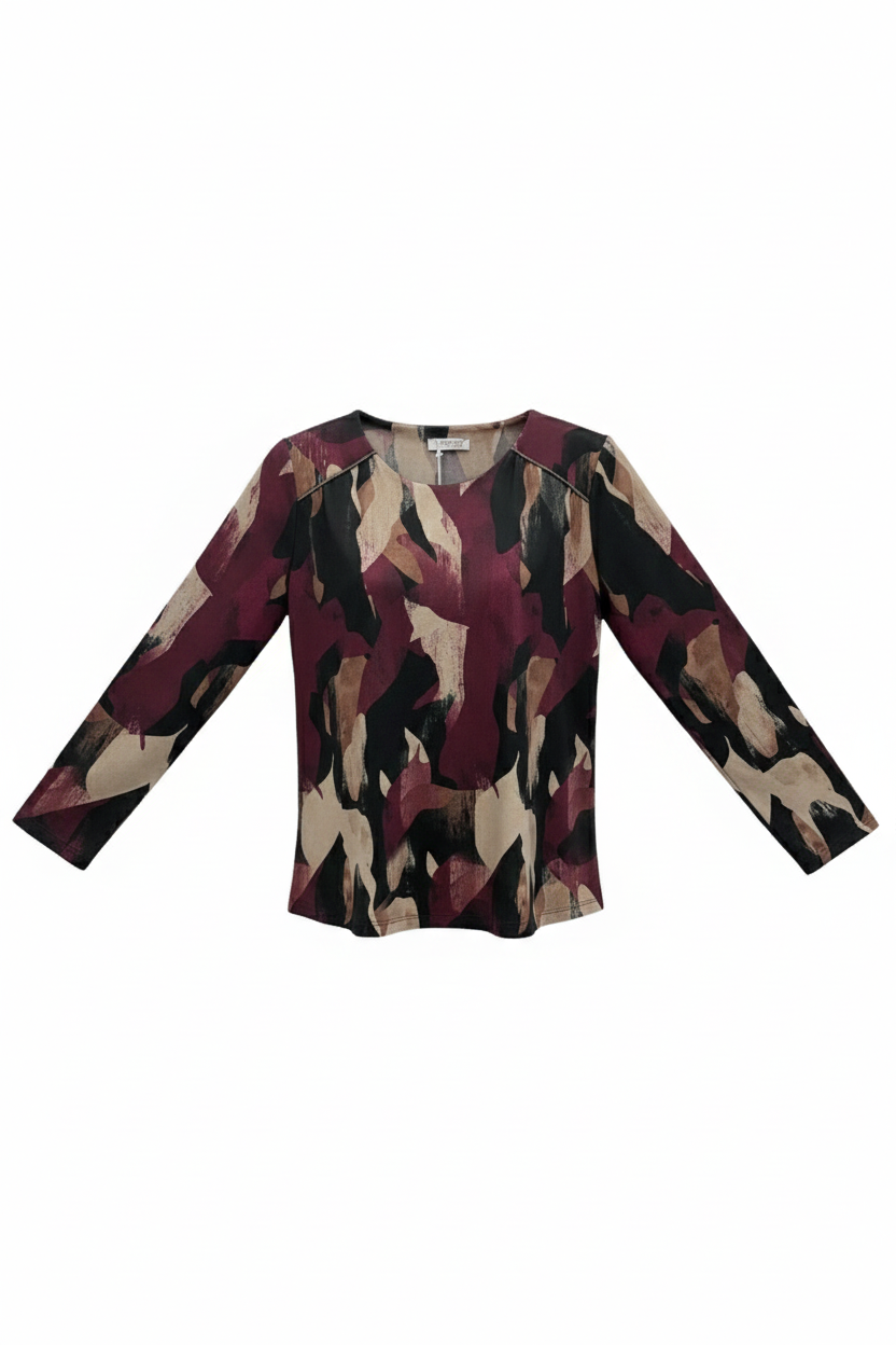 maglia fantasia con strass spalla DB10738 AMARONE MARICLA 