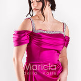 abito scollo pietre con fusciacca JC35121 MAGENTA MARICLA ELEGANCE 