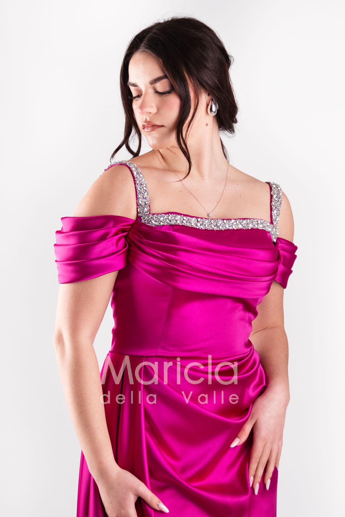abito scollo pietre con fusciacca JC35121 MAGENTA MARICLA ELEGANCE 