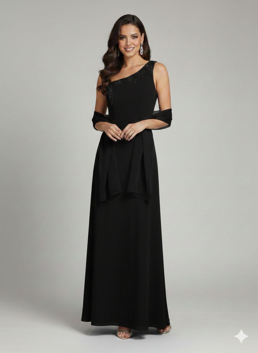 abito monospalla con pietrine LH206AL NERO LUDOVICA HASSLER 