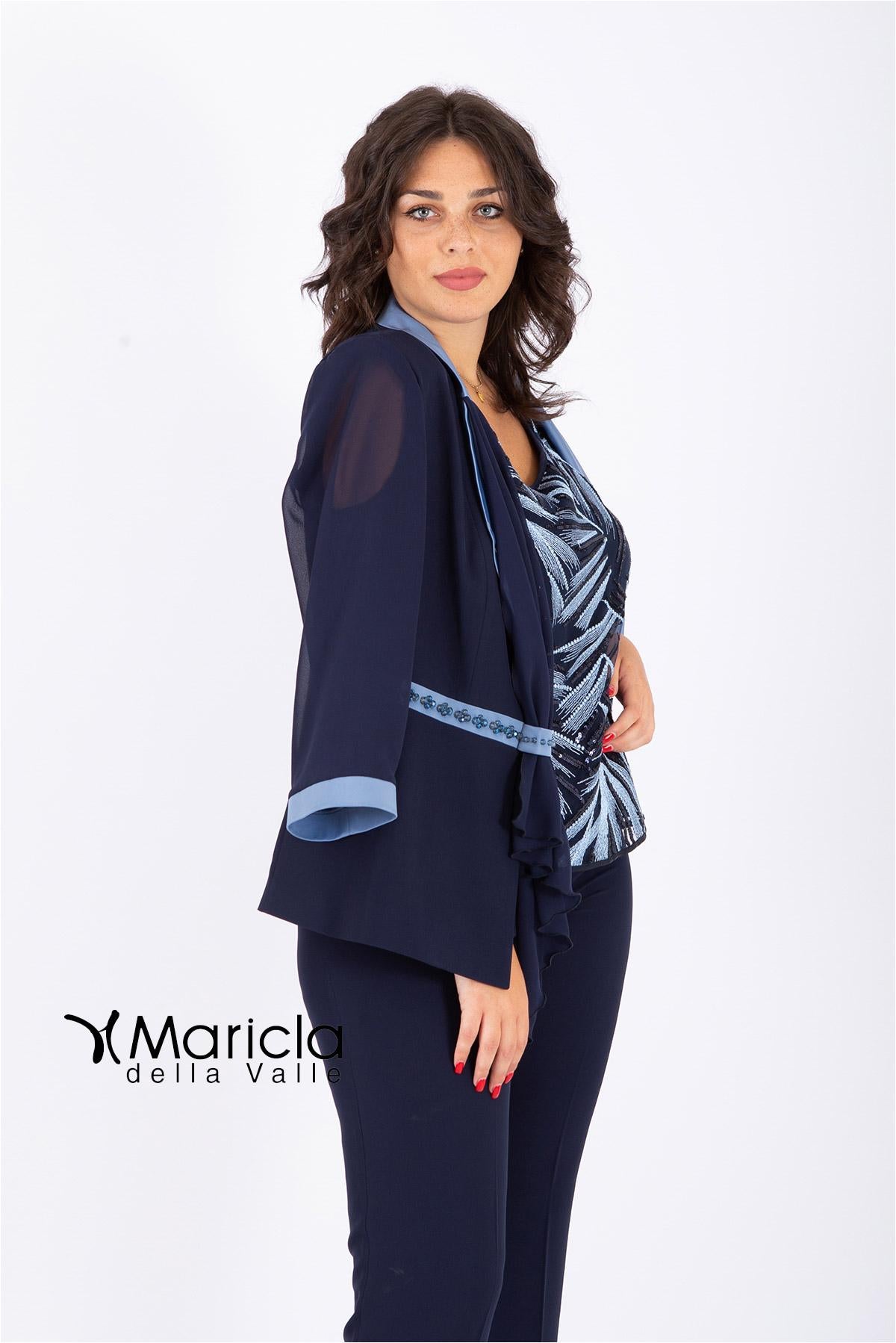 3 pezzi con bavero raso PF1400 BLU PAOLA FORTI 