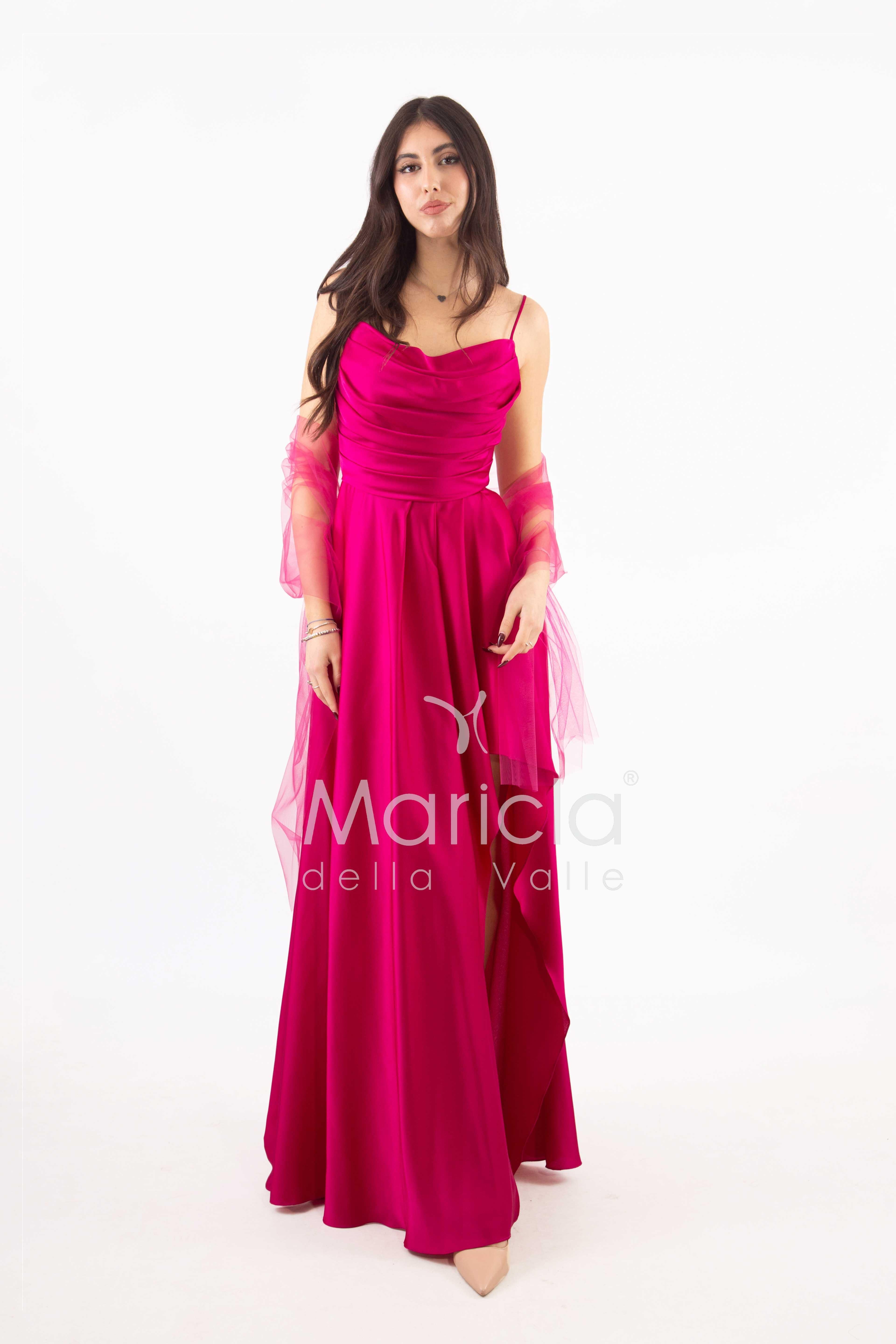 abito con spacco ANT7234 FUXIA ANTILLE ELEGANCE 