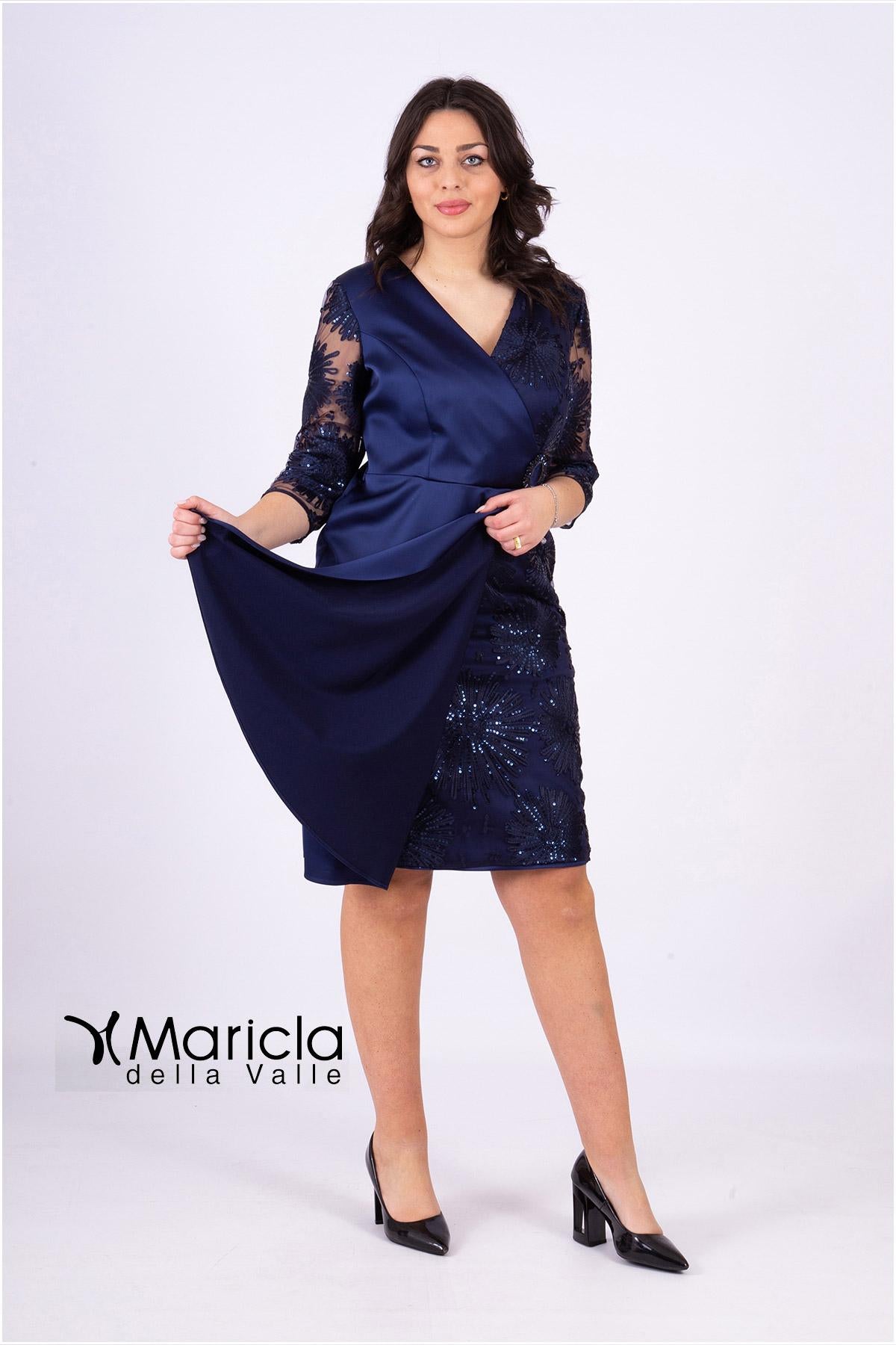 tubino con manica pizzo SP220012 BLU SONIA PENA 