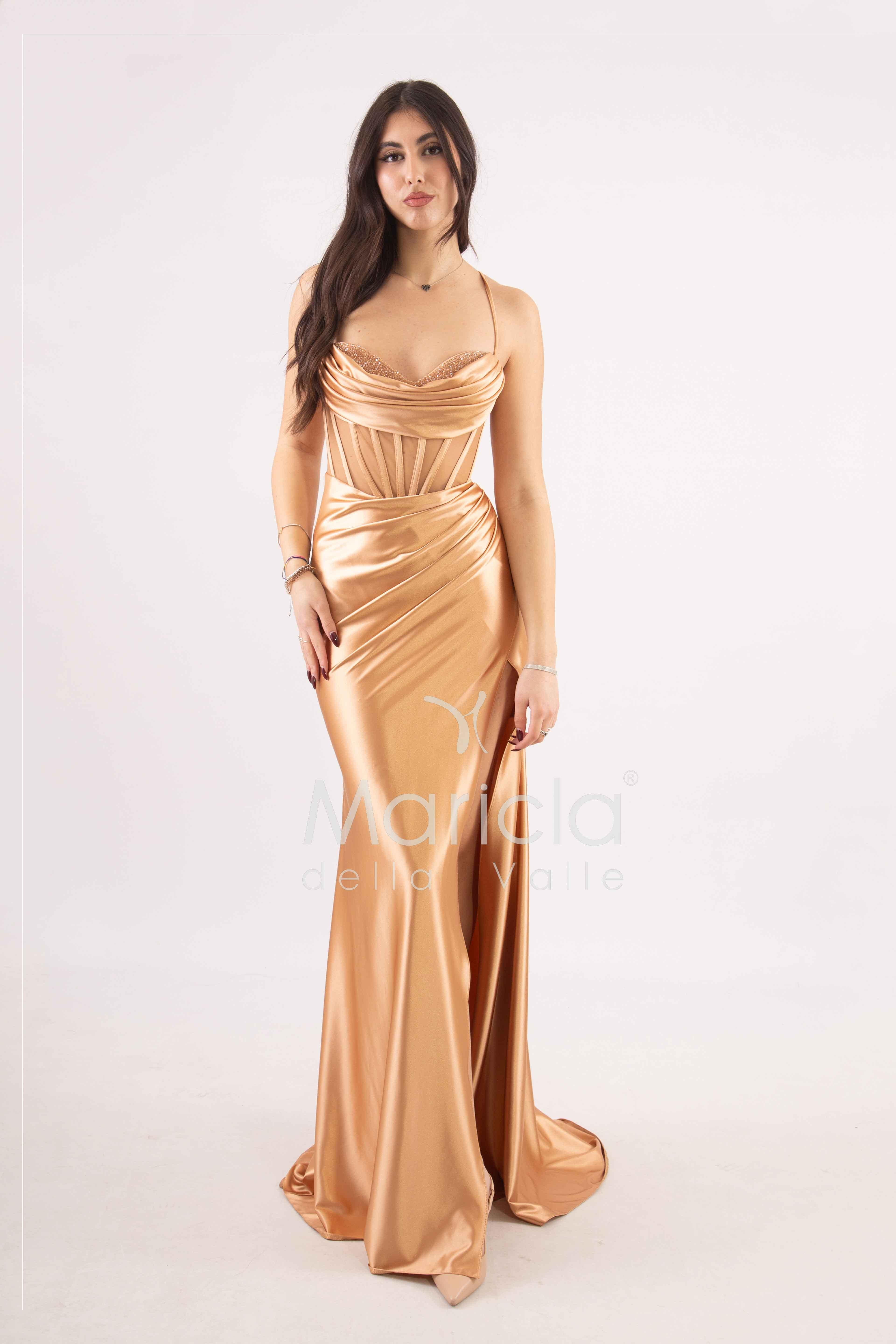 abito lungo corpetto steccato HC5108 ORO MARICLA ELEGANCE 