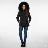 giaccone medio liscio con cappuccio in pelliccia LIN3434 NERO MARICLA 