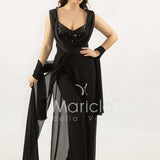 tuta con scollo paiette SH910TU NERO SHARON 