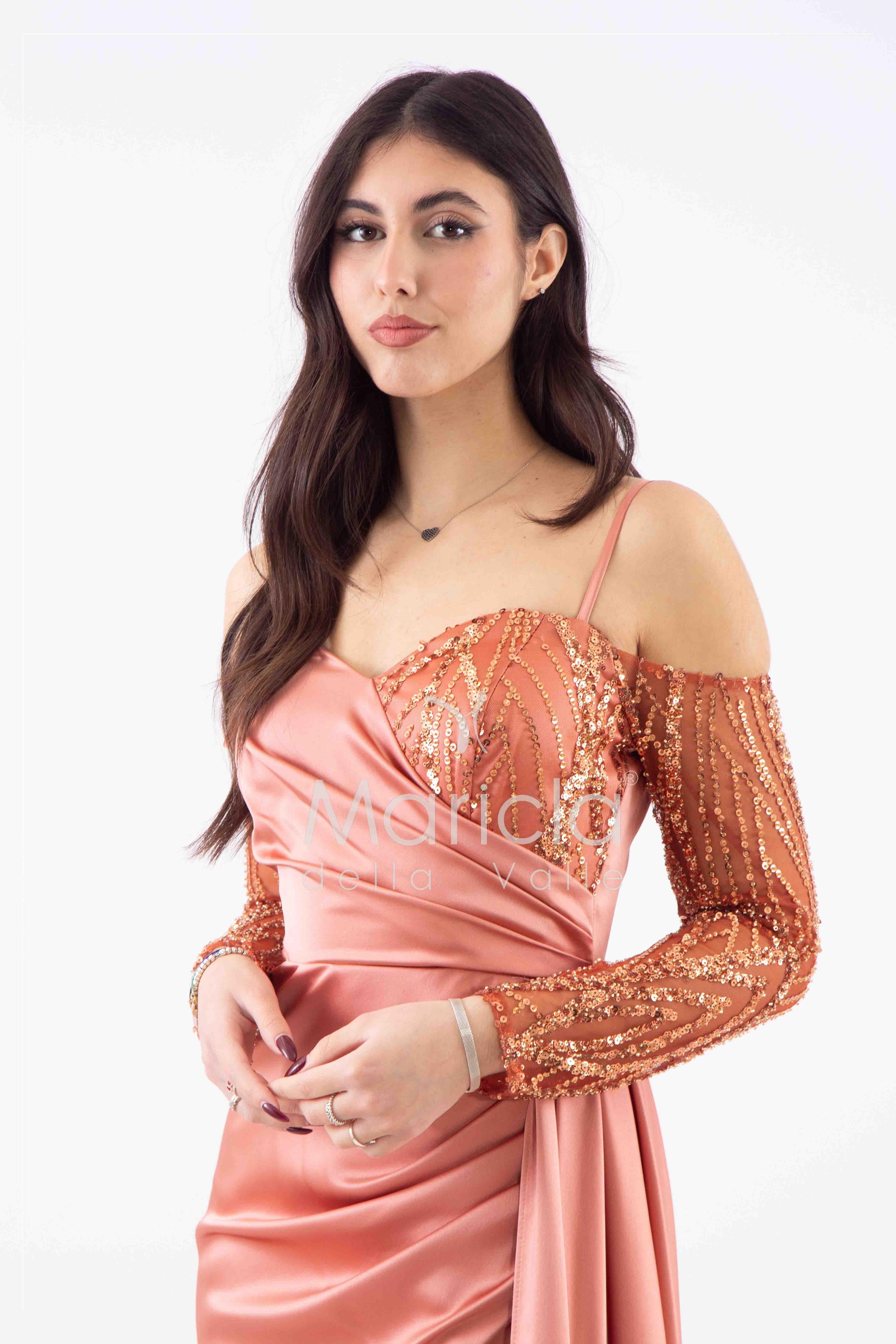 abito lungo con maniche paiette HC7389 MALVA MARICLA ELEGANCE 