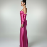 Abito lungo con spacco e maniche staccabilie HC9670 FUCSIA MARICLA ELEGANCE 