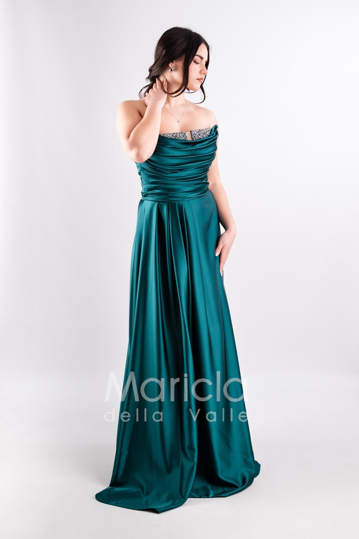 abito lungo con strass corpetto GC3958 VERDE GIGLI CERIMONIA 