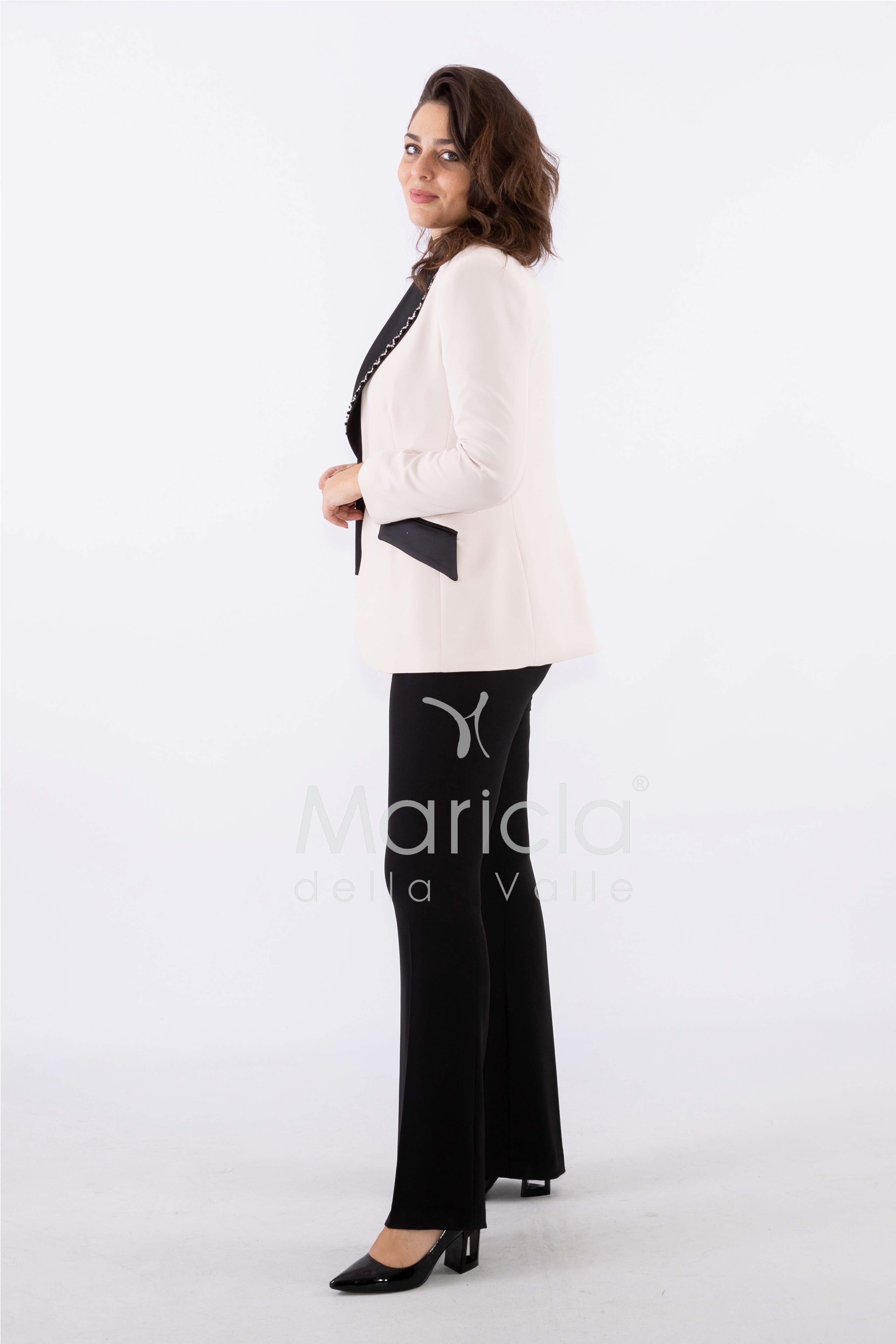 tailleur 3 pz bicolore pantalone zampa PF212TP CREMA PAOLA FORTI 