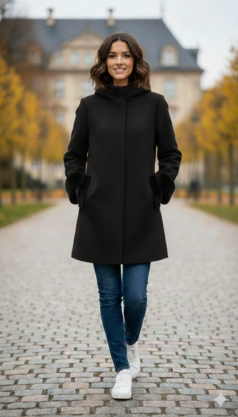 Cappotto con manicotti in pelliccia ROMI2734 NERO MARICLA 