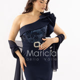 abito midi corpetto strass monospalla SH865AC BLU SHARON 