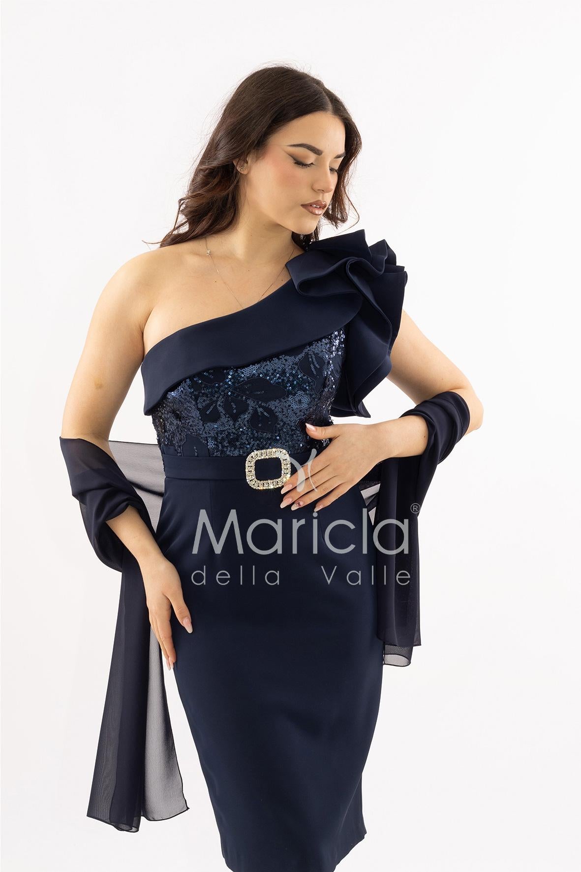 abito midi corpetto strass monospalla SH865AC BLU SHARON 