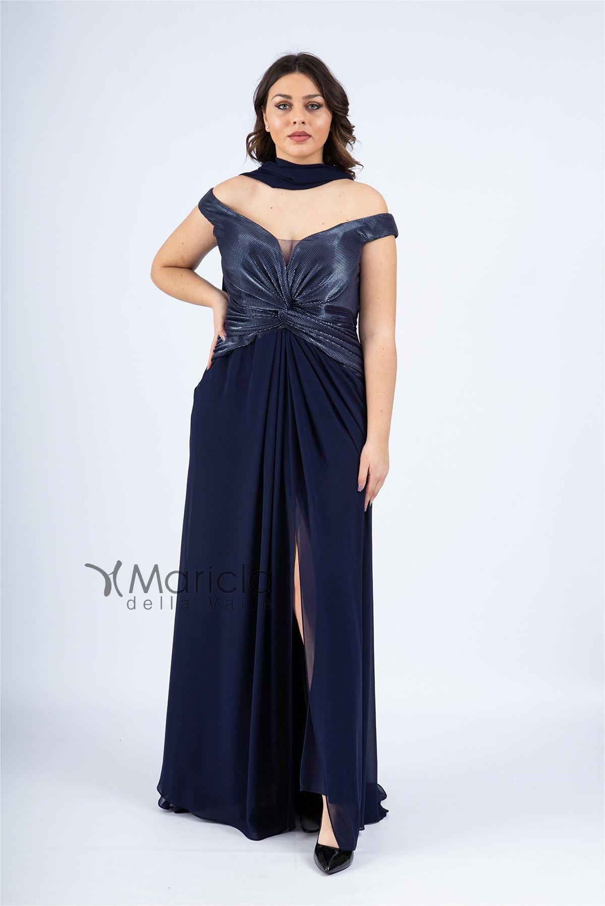 Abito con scollo a barca BB27726 BLU MARICLA ELEGANCE 