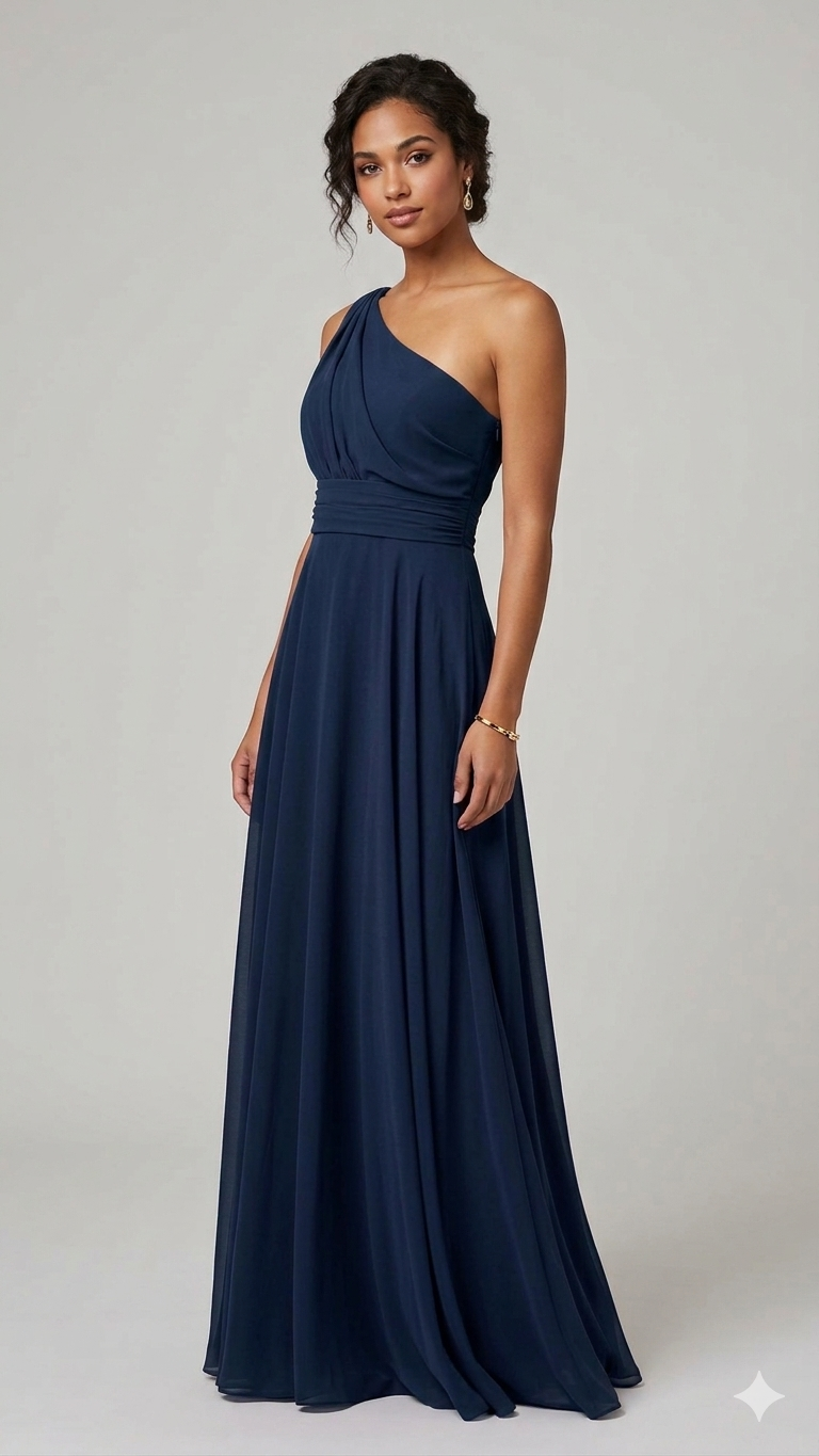 abito monospalla chiffon FI7517 BLU MARICLA ELEGANCE 