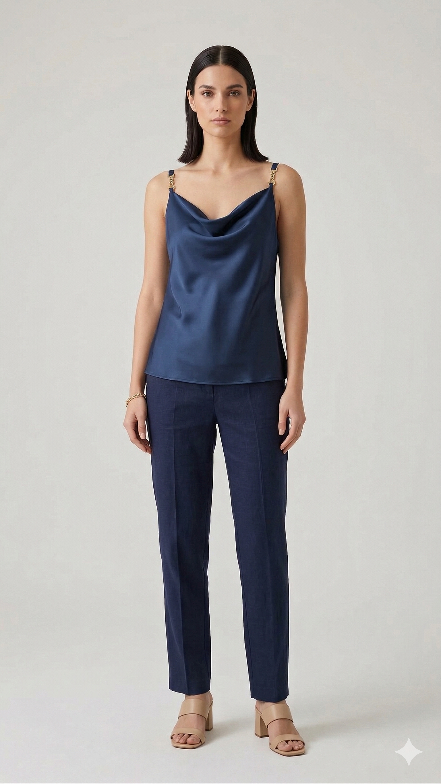 Top Fluido in Satin con bretelle a catena DB10939 BLU MARICLA 