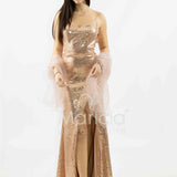abito lungo paiette e fettucce laterali JC35326 AMBRA MARICLA ELEGANCE 