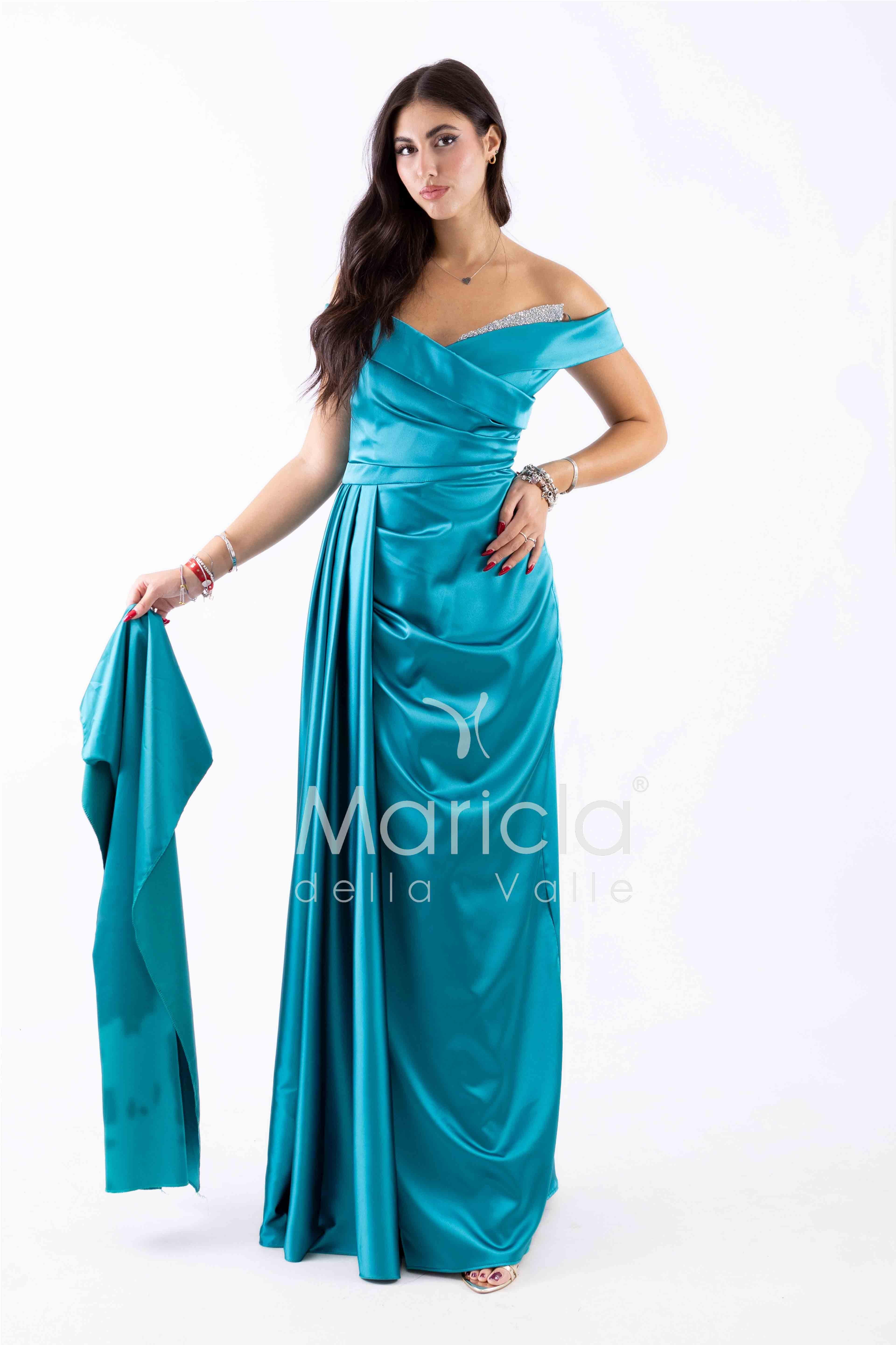 abito con strass scollo FI7443 SMERALDO MARICLA ELEGANCE 
