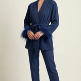 Giacca Kimono con Polsini in Piume DB11010 BLU MARICLA 