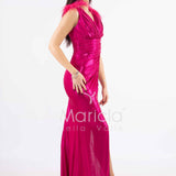 abito lungo effetto bagnato con piume HC5205 FUCSIA MARICLA ELEGANCE 