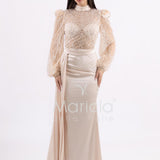 Abito sirena con corpetto ricamato e drappeggio al lato FP512352 CHAMPAGNE MARICLA ELEGANCE 
